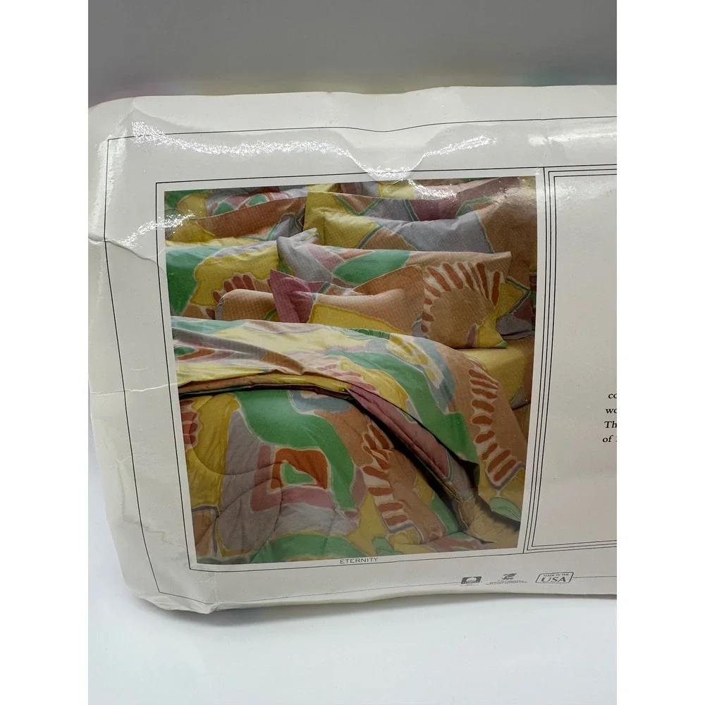 Vtg 80s 90s Atelier Martex Eternity Twin Flat & Fitted Sheet Set Abstract Pastel
